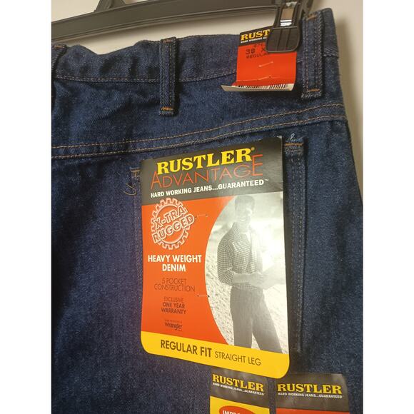 Vtg Rustler Height Weight Jeans Men's Blue Dark Wash 38x30 Boot Cut NWT - Picture 5 of 7